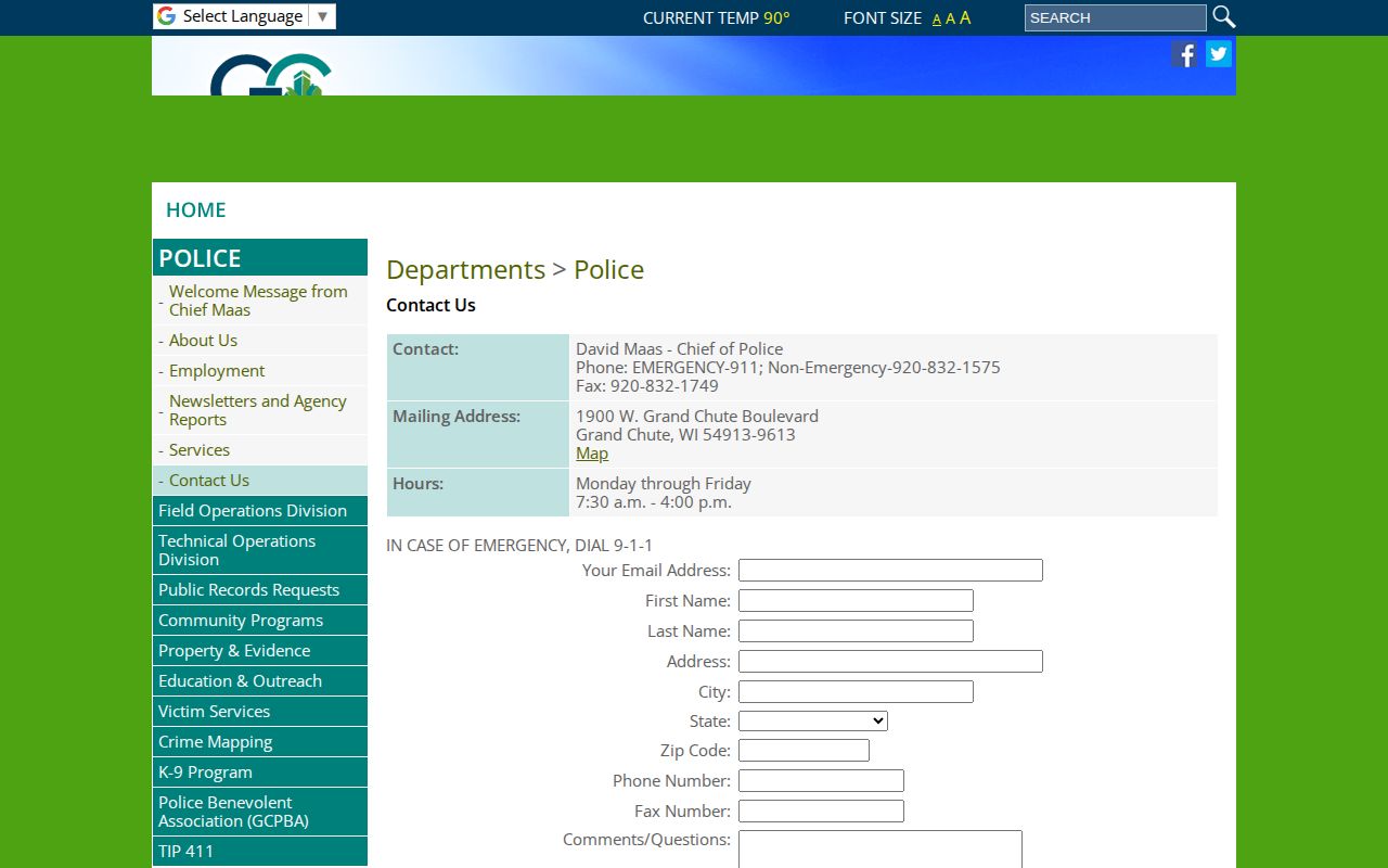 Outagamie County Grand Chute police arrest-record source