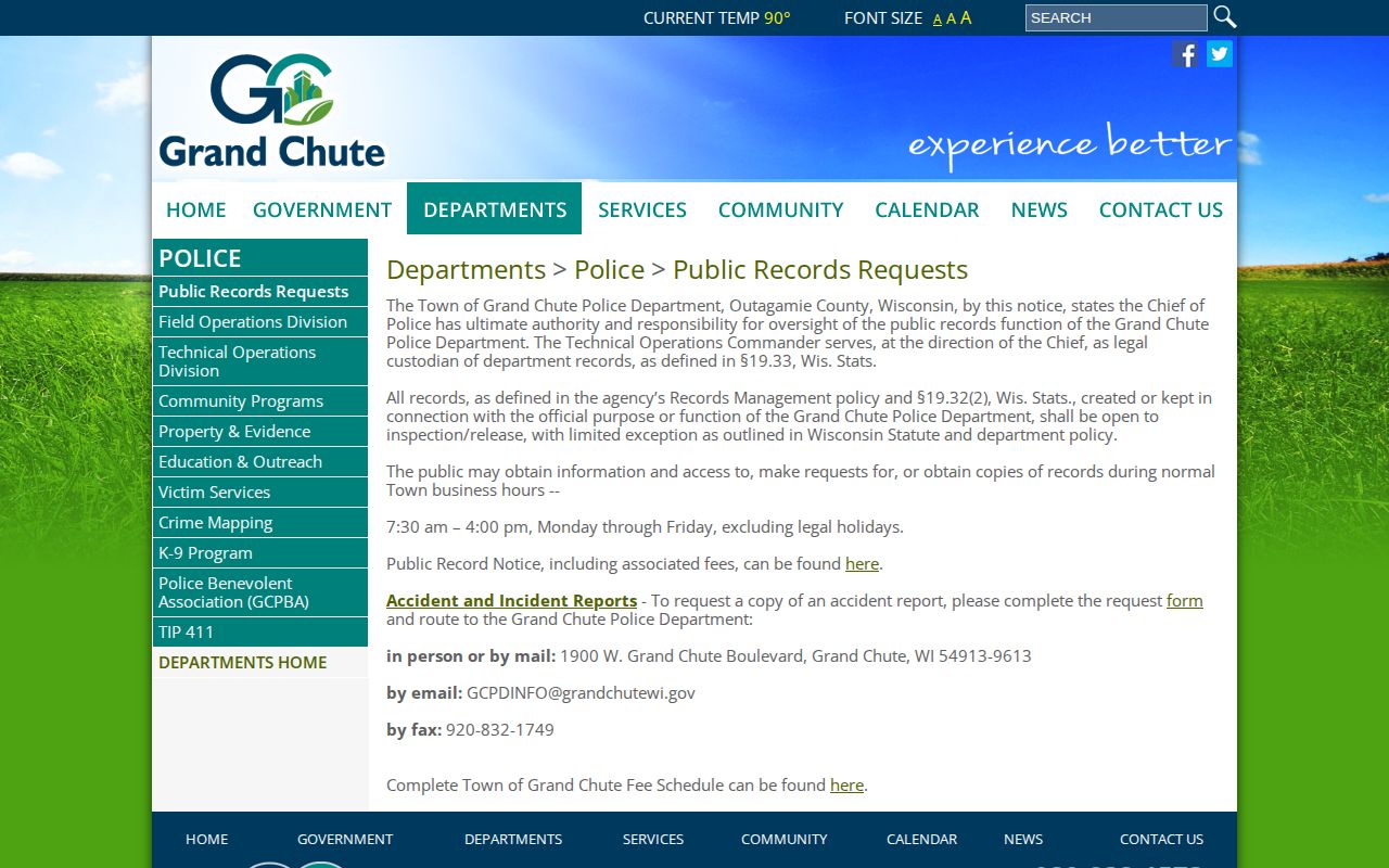 Outagamie County Grand Chute police record-request source