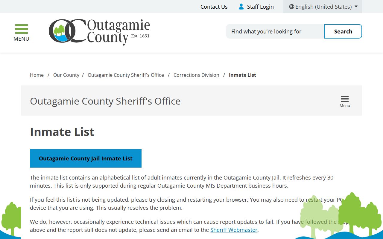 Outagamie County current inmate roster record source