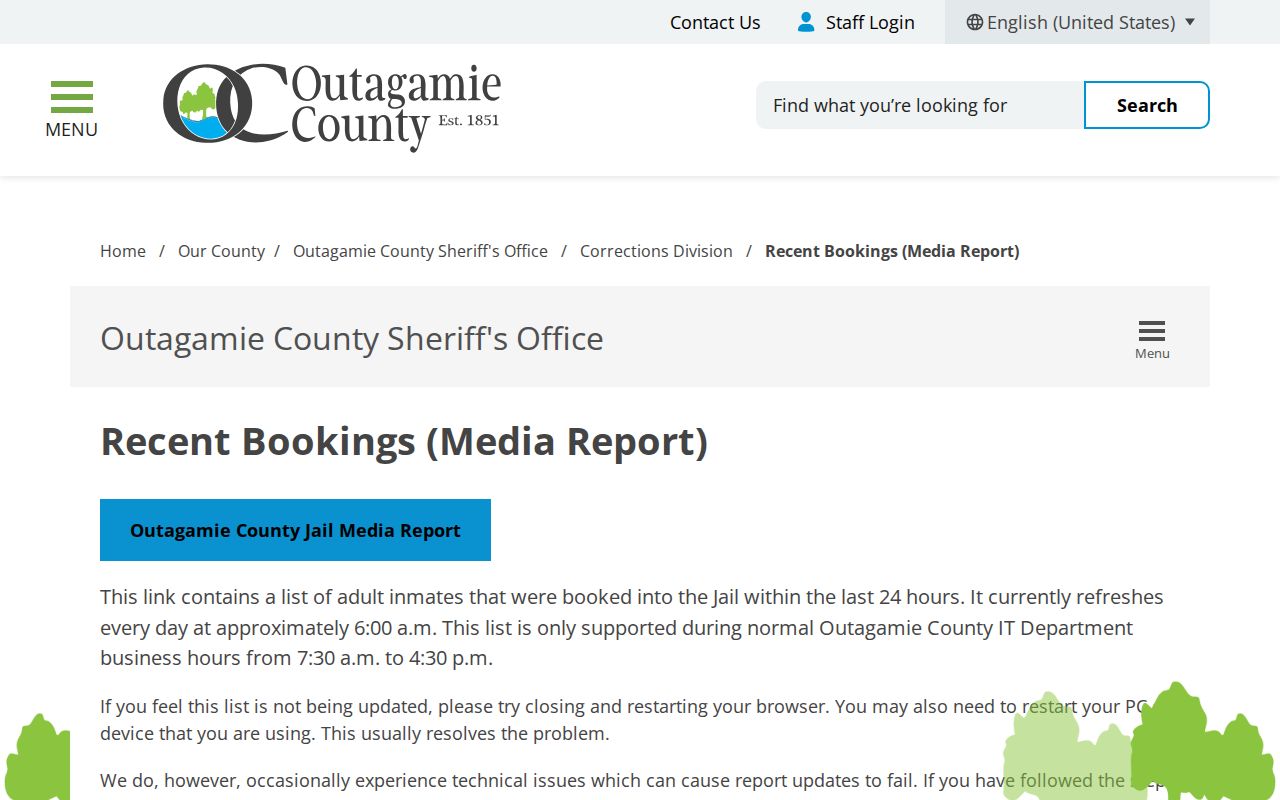 Outagamie County recent booking report record source