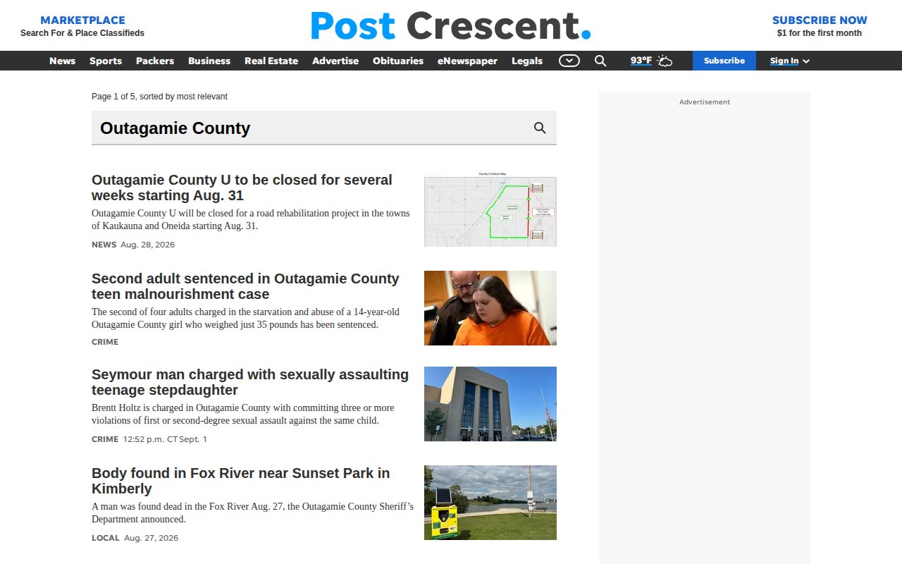 Outagamie County crime news and court-record discovery source, Post-Crescent search