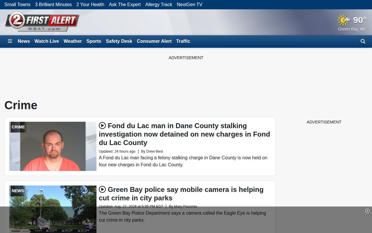 Outagamie County crime news and booking-record source, WBAY Crime section